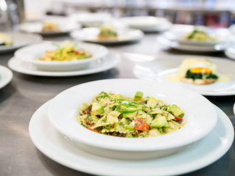 Plated meals ready to be served in UCOL restaurant.